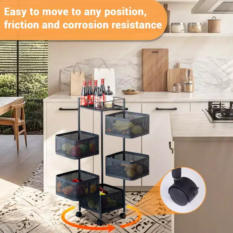 5-Tier Rotating Rolling Storage Cart – Black / White