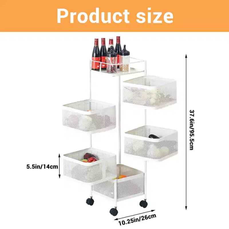 5-Tier Rotating Rolling Storage Cart – Black / White