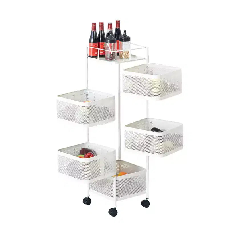 5-Tier Rotating Rolling Storage Cart – Black / White