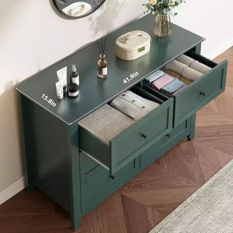 Cassettiera alta verde a 6 cassetti, stile rustico moderno, singola