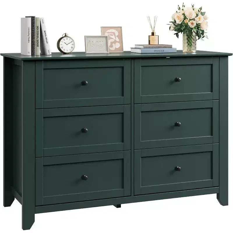 Cassettiera alta verde a 6 cassetti, stile rustico moderno, singola
