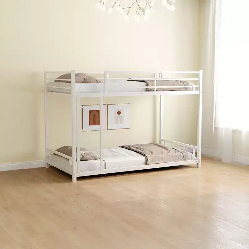 Letto a castello a soppalco in metallo nero/bianco con due letti singoli, scaletta e ringhiera, 2 posti