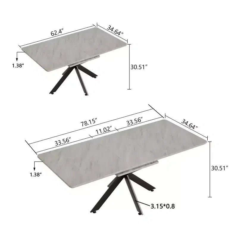 Black / Gray Rectangular Extendable Dining Table, Seats 6–10