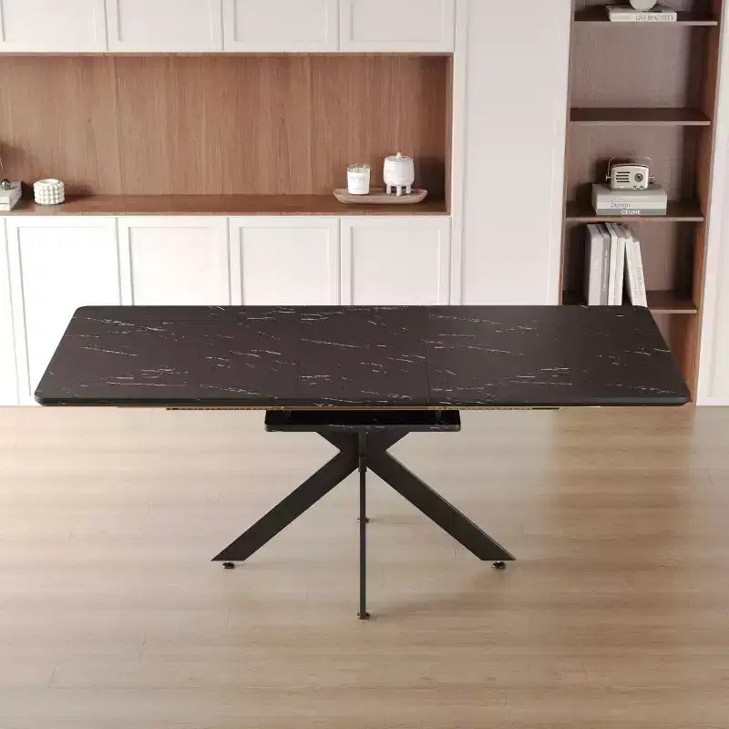 Black / Gray Rectangular Extendable Dining Table, Seats 6–10