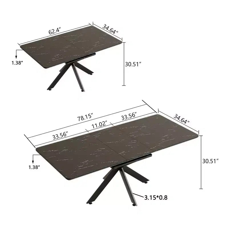 Black / Gray Rectangular Extendable Dining Table, Seats 6–10