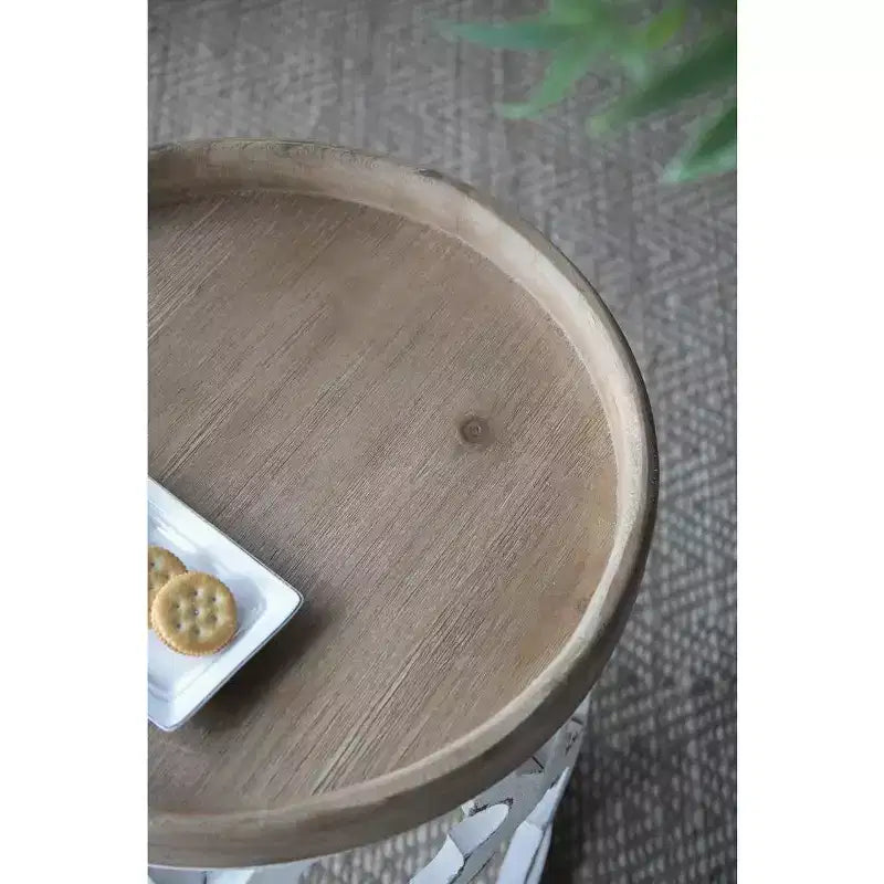 Tavolino esagonale bianco, ferro e legno di cicuta, 1 pezzo