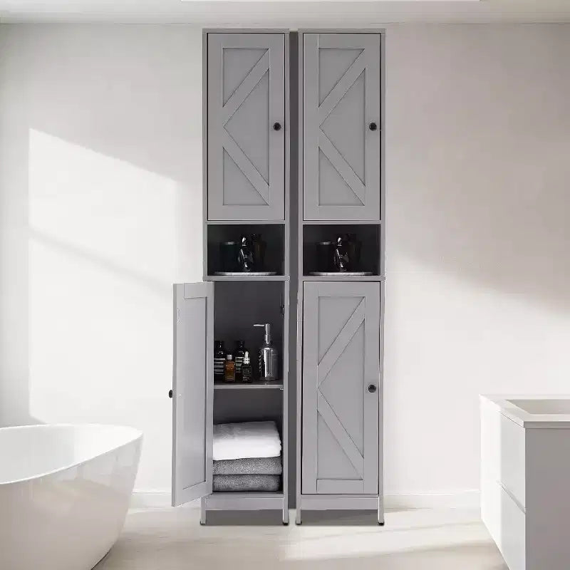 Mobile Alto da Bagno, Grigio/Bianco, Montaggio a 1 Persona