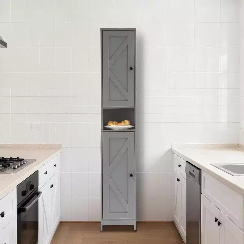 Mobile Alto da Bagno, Grigio/Bianco, Montaggio a 1 Persona