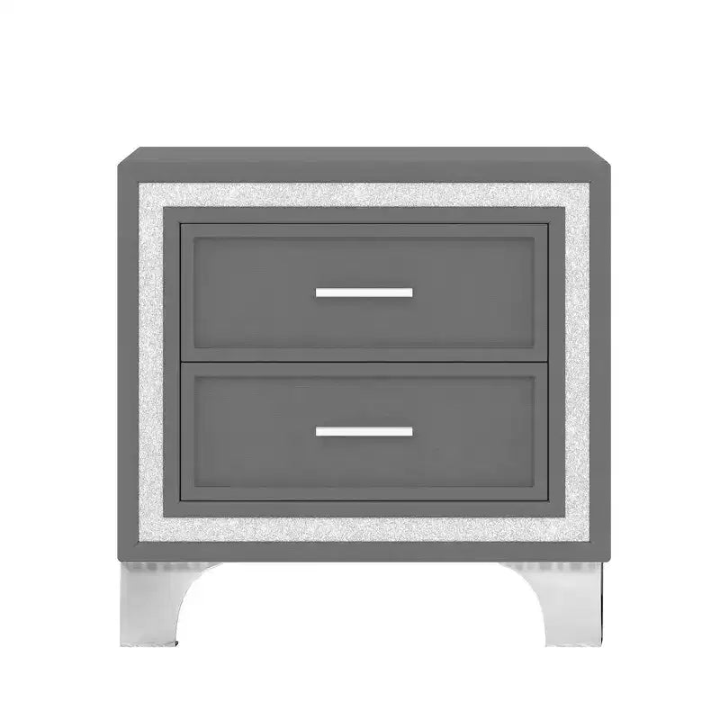 Letto Queen Imbottito Grigio/Rosa e 2 Comodini, Set 3 Pezzi, 2 Posti Letto