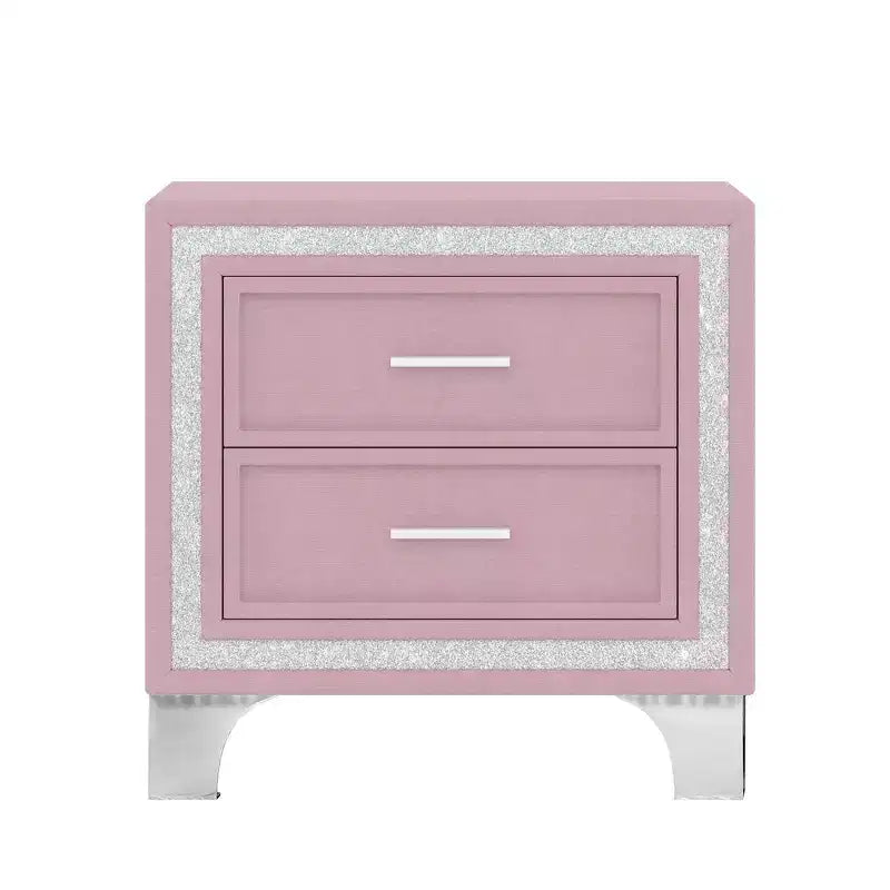 Letto Queen Imbottito Grigio/Rosa e 2 Comodini, Set 3 Pezzi, 2 Posti Letto