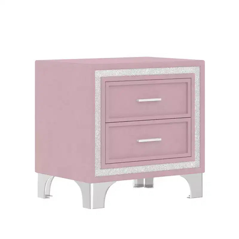 Letto Queen Imbottito Grigio/Rosa e 2 Comodini, Set 3 Pezzi, 2 Posti Letto