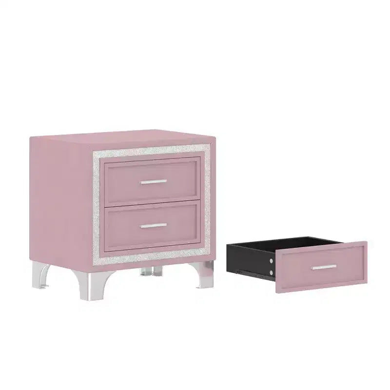 Letto Queen Imbottito Grigio/Rosa e 2 Comodini, Set 3 Pezzi, 2 Posti Letto