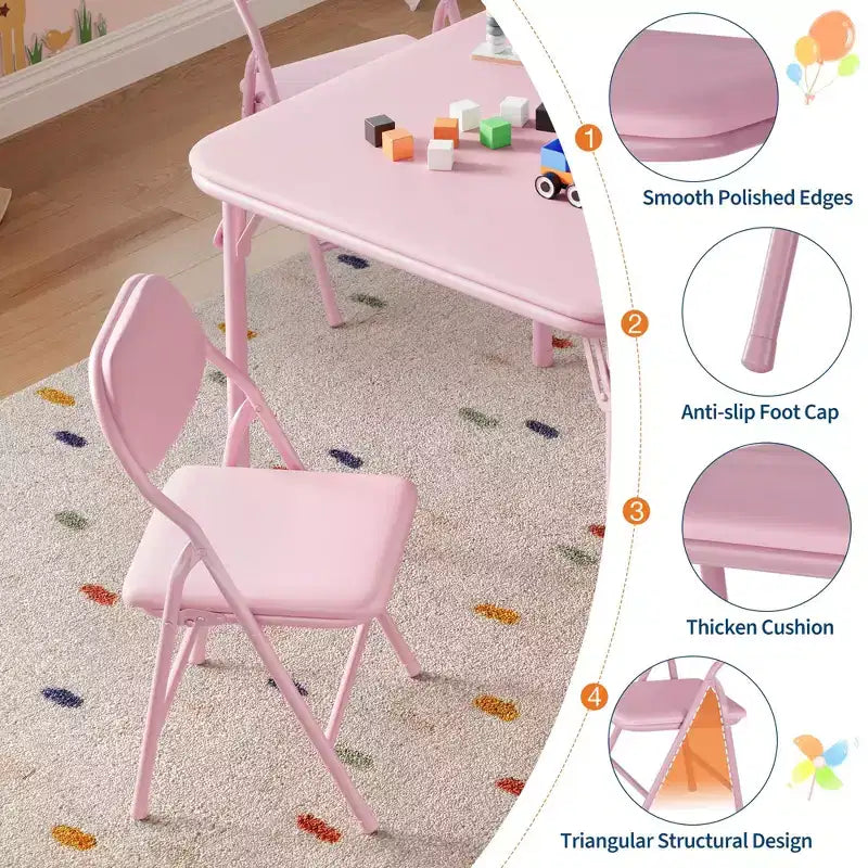 5 Piece Set Folding Table and Chairs Set, Boys and Girls Activity Table and Chairs Set for Dining Room, Daycare, Classrooms