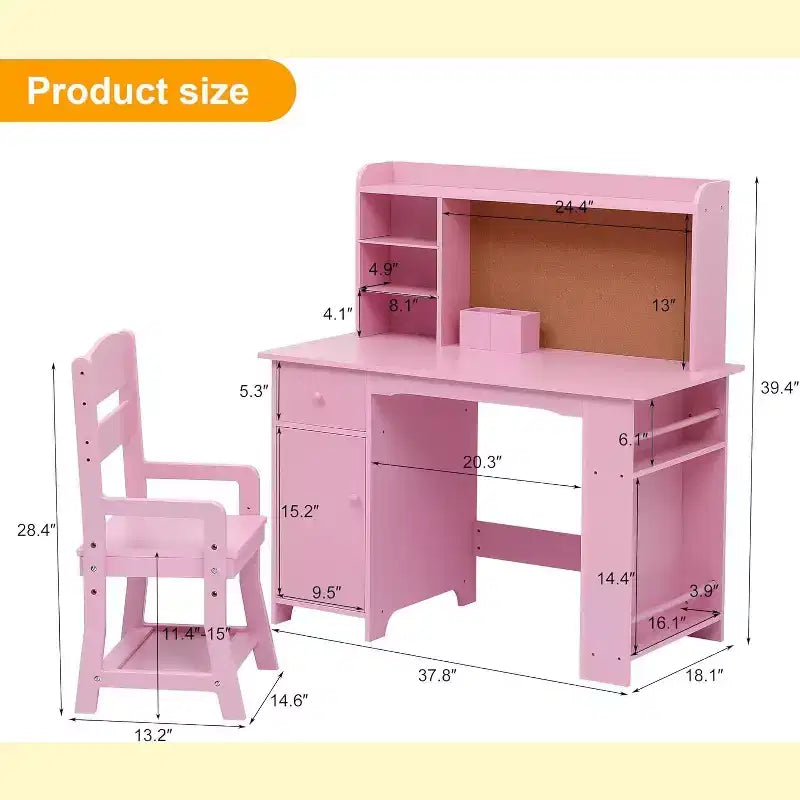 Scrivania e sedia da studio per bambini, colore rosa/bianco, 1 bambino, età 3-8 anni