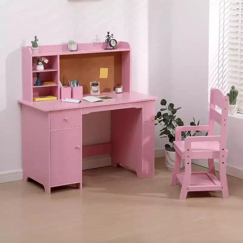 Scrivania e sedia da studio per bambini, colore rosa/bianco, 1 bambino, età 3-8 anni