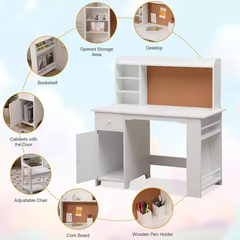 Scrivania e sedia da studio per bambini, colore rosa/bianco, 1 bambino, età 3-8 anni