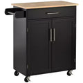 FAMYYT Black Rubber Wood Veneer 56 in. Kitchen Island with Adjustable Shelf, 1-Door Shelves, 4-Wheels with Deep Drawers