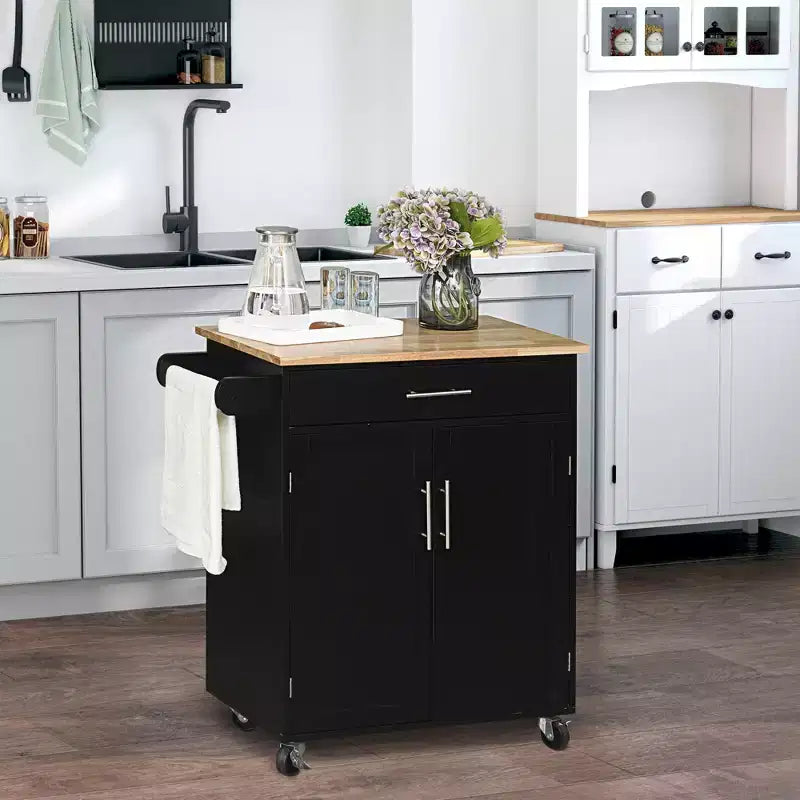 Carrello da Cucina Nero con Rotelle, Singolo
