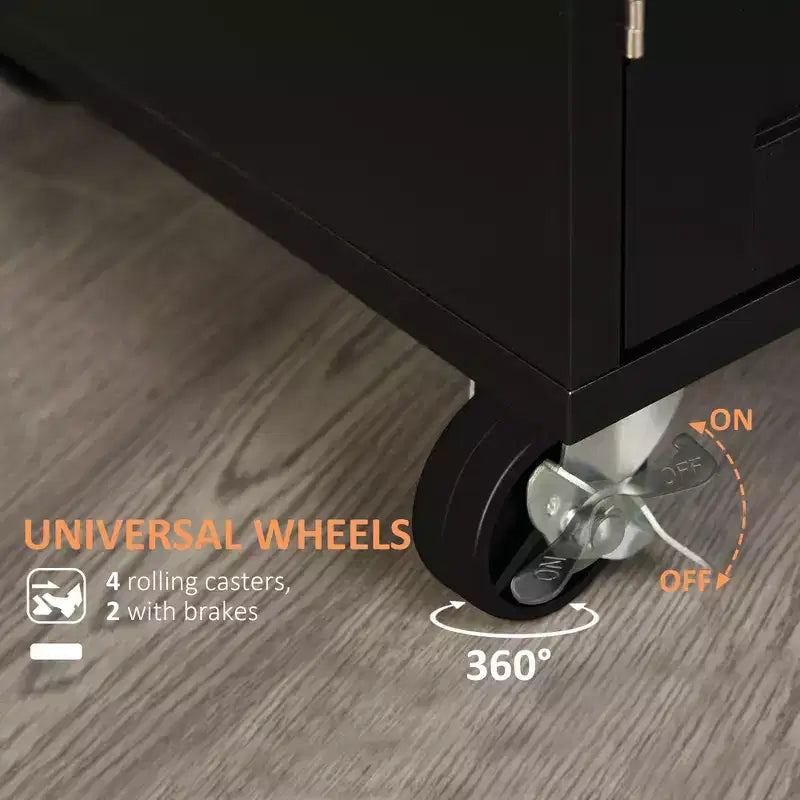 Carrello da Cucina Nero con Rotelle, Singolo