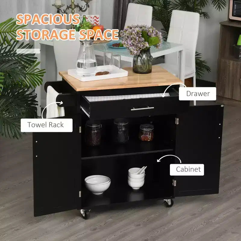 Carrello da Cucina Nero con Rotelle, Singolo
