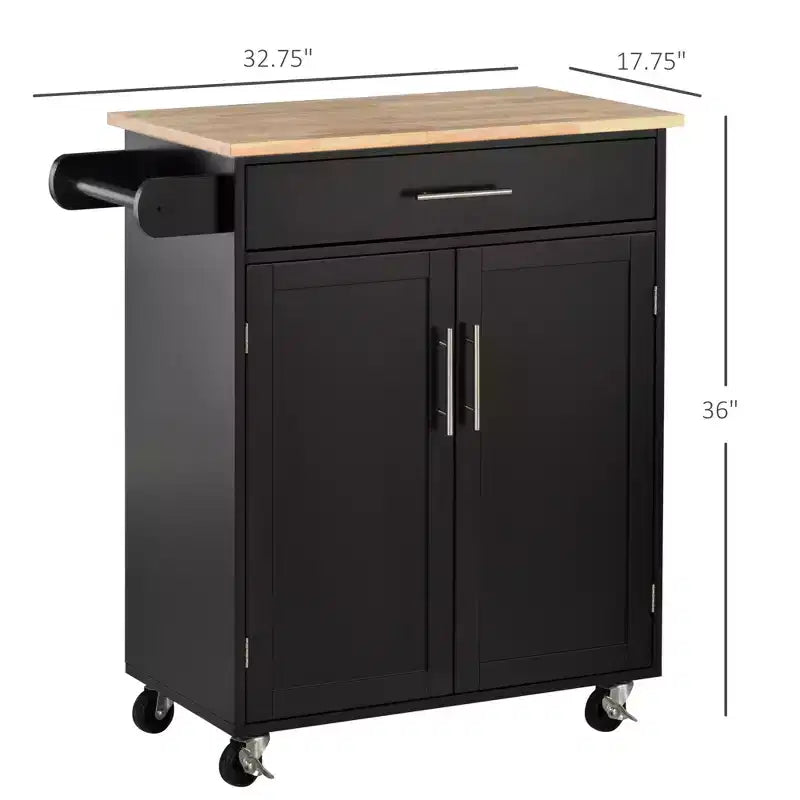 Carrello da Cucina Nero con Rotelle, Singolo