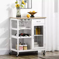 Isola per cucina in bambù bianco con portabottiglie, carrello bar – 1 persona
