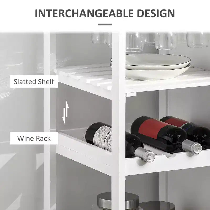 Isola per cucina in bambù bianco con portabottiglie, carrello bar – 1 persona