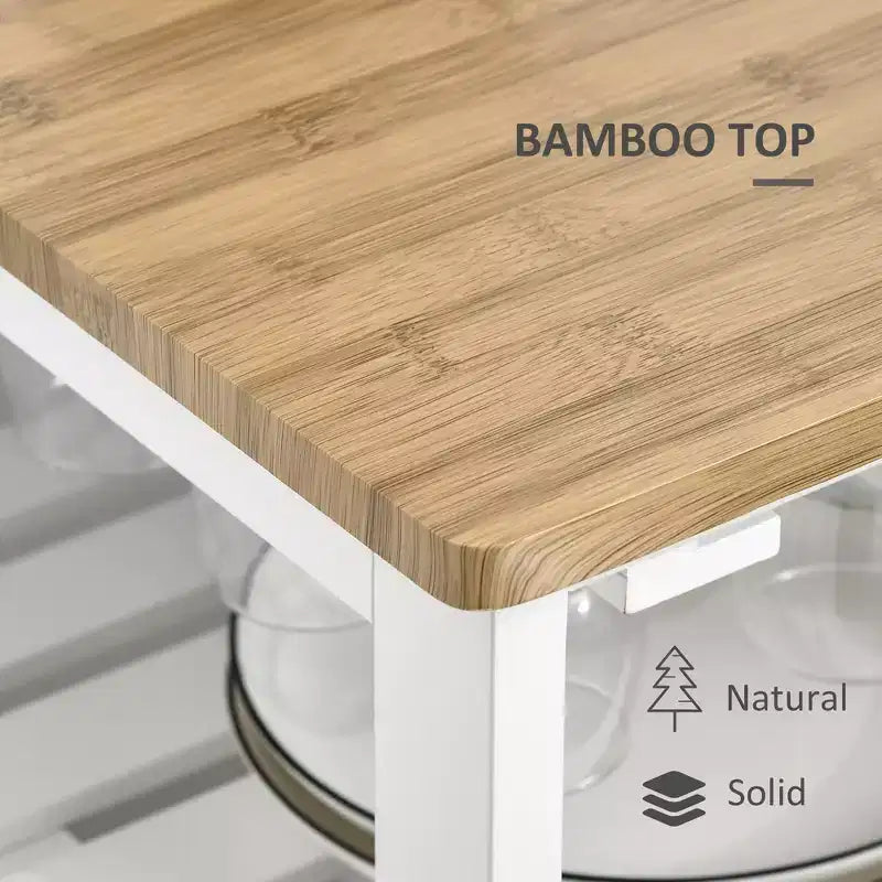 Isola per cucina in bambù bianco con portabottiglie, carrello bar – 1 persona