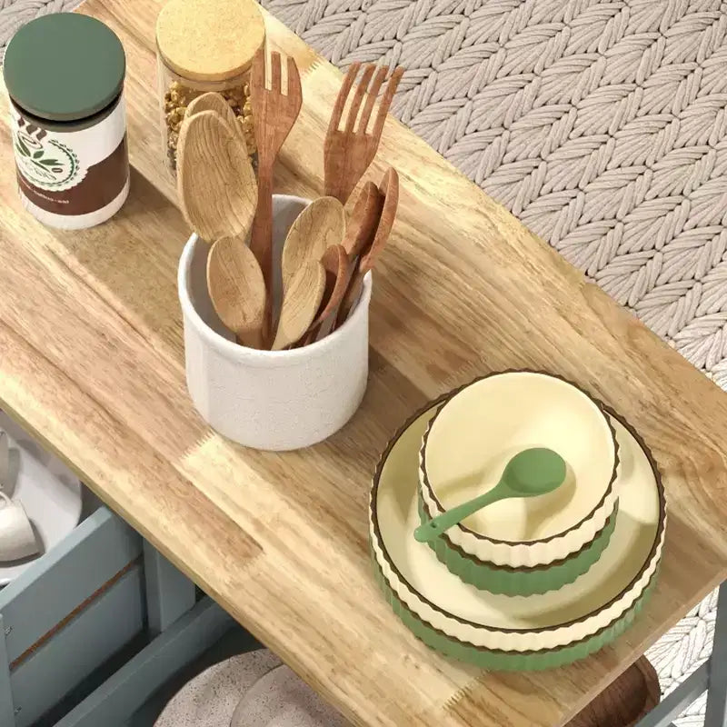 Carrello da cucina mobile grigio con 3 cassetti e 2 ripiani – 1 Persona