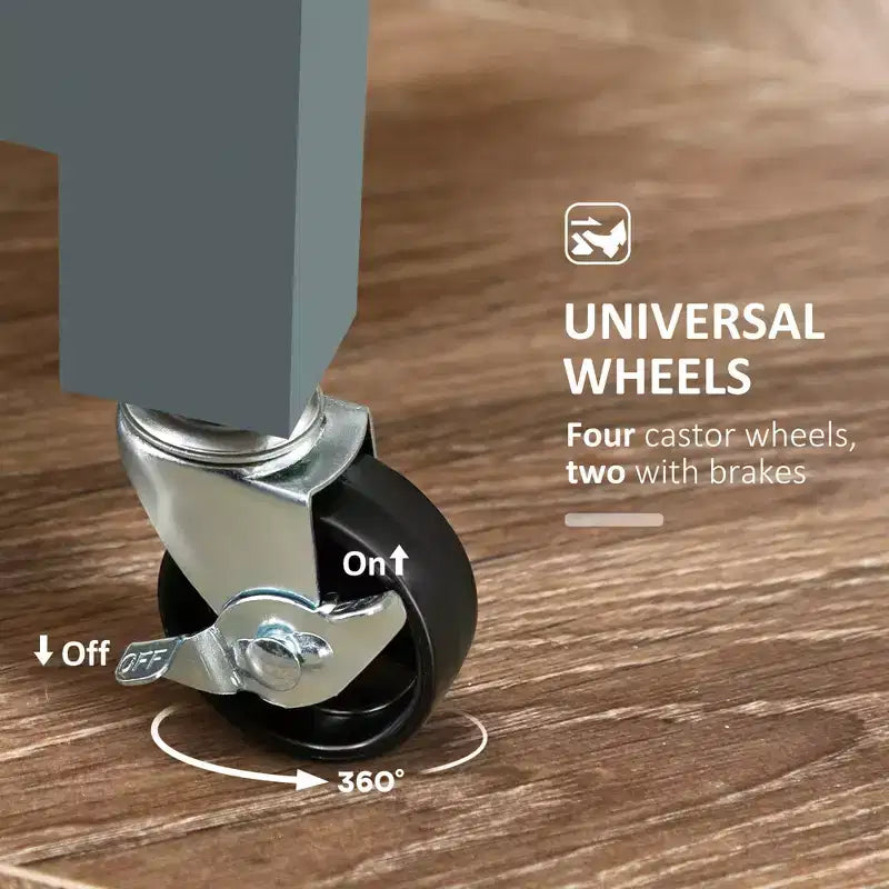 Carrello da cucina mobile grigio con 3 cassetti e 2 ripiani – 1 Persona
