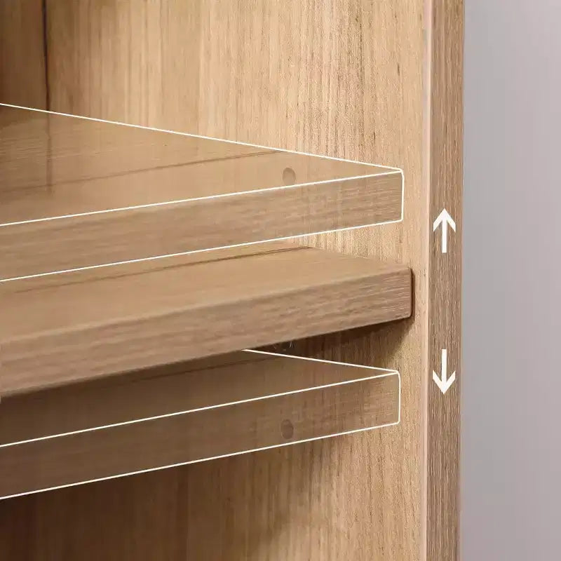 Mobile Contenitore con 2 Ante in Legno Naturale e Rattan con Ripiani Aperti – 1 Persona