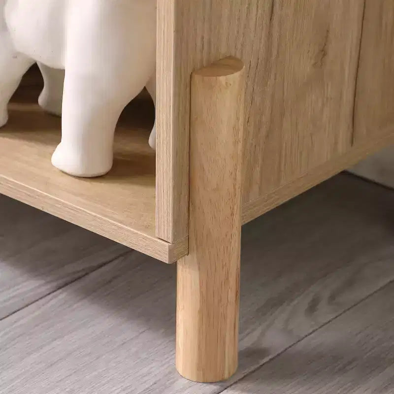 Mobile Contenitore con 2 Ante in Legno Naturale e Rattan con Ripiani Aperti – 1 Persona