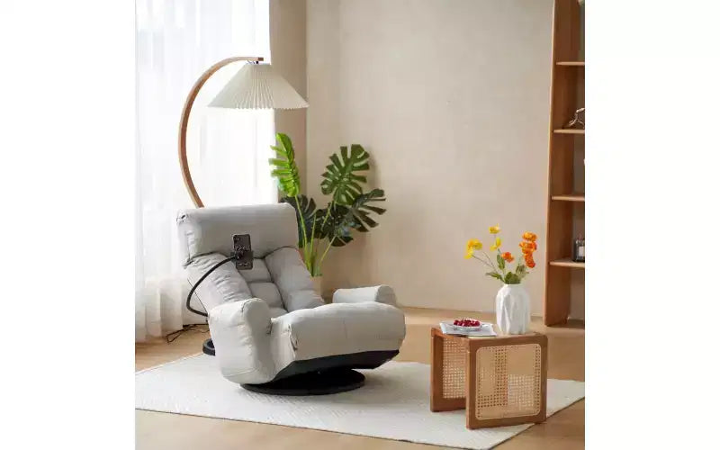 Sedia lounge pieghevole da pavimento beige/verde/grigio/giallo, girevole, 5 posizioni, 1 persona