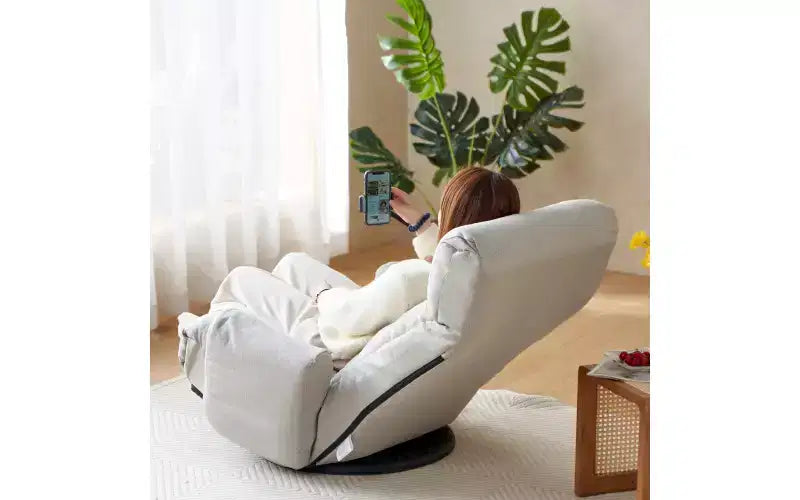 Sedia lounge pieghevole da pavimento beige/verde/grigio/giallo, girevole, 5 posizioni, 1 persona