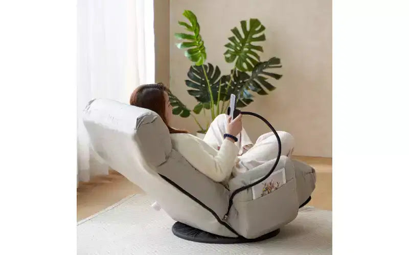 Sedia lounge pieghevole da pavimento beige/verde/grigio/giallo, girevole, 5 posizioni, 1 persona