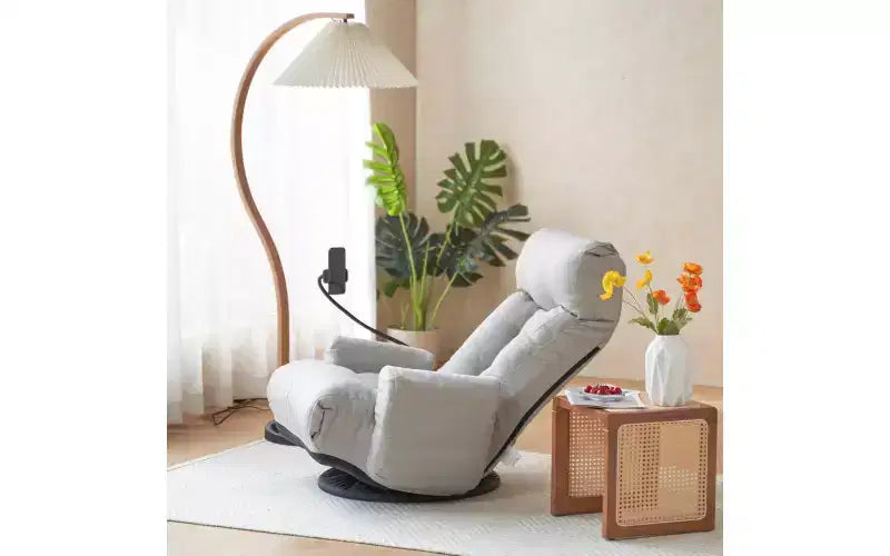 Sedia lounge pieghevole da pavimento beige/verde/grigio/giallo, girevole, 5 posizioni, 1 persona