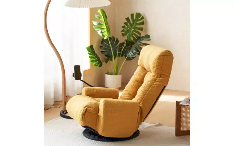 Sedia lounge pieghevole da pavimento beige/verde/grigio/giallo, girevole, 5 posizioni, 1 persona