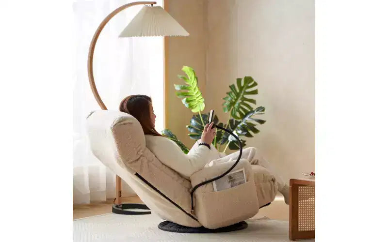 Sedia lounge pieghevole da pavimento beige/verde/grigio/giallo, girevole, 5 posizioni, 1 persona