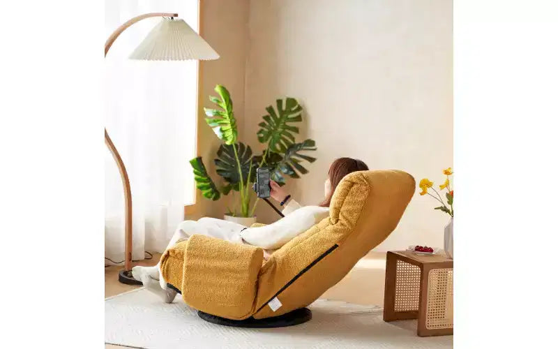 Sedia lounge pieghevole da pavimento beige/verde/grigio/giallo, girevole, 5 posizioni, 1 persona