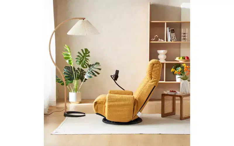 Sedia lounge pieghevole da pavimento beige/verde/grigio/giallo, girevole, 5 posizioni, 1 persona