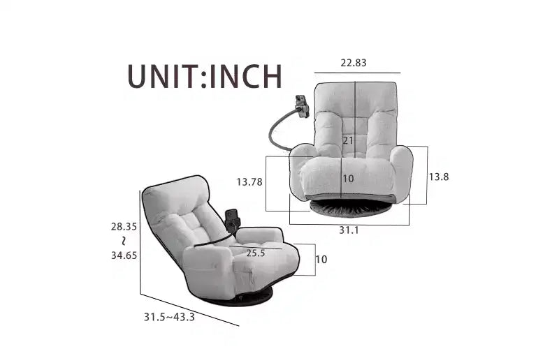 Sedia lounge pieghevole da pavimento beige/verde/grigio/giallo, girevole, 5 posizioni, 1 persona