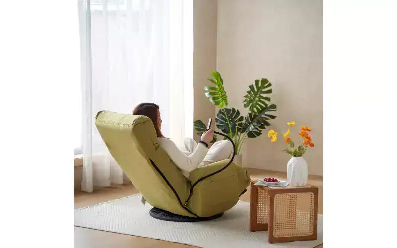 Sedia lounge pieghevole da pavimento beige/verde/grigio/giallo, girevole, 5 posizioni, 1 persona