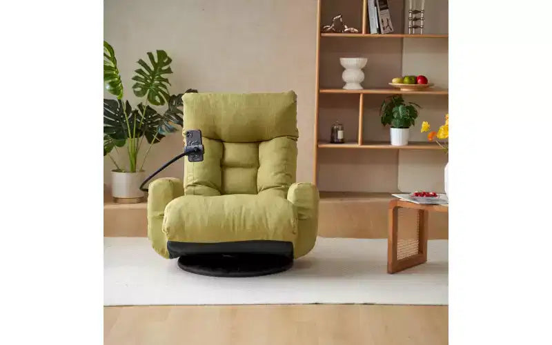 Sedia lounge pieghevole da pavimento beige/verde/grigio/giallo, girevole, 5 posizioni, 1 persona
