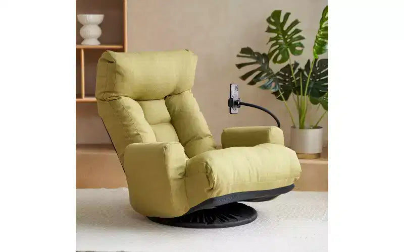 Sedia lounge pieghevole da pavimento beige/verde/grigio/giallo, girevole, 5 posizioni, 1 persona