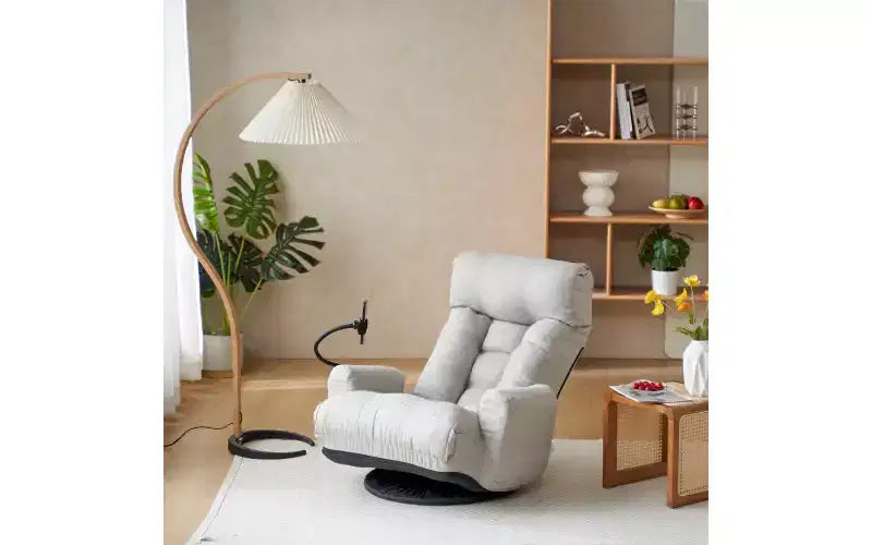 Sedia lounge pieghevole da pavimento beige/verde/grigio/giallo, girevole, 5 posizioni, 1 persona