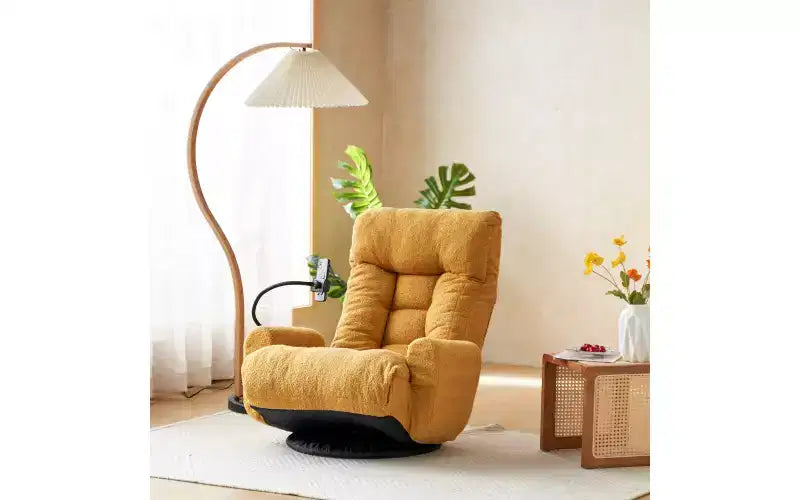 Sedia lounge pieghevole da pavimento beige/verde/grigio/giallo, girevole, 5 posizioni, 1 persona
