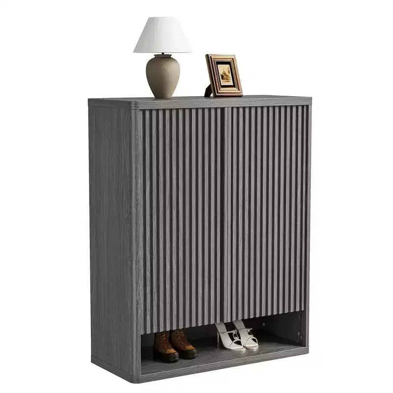 Scarpiera con anta a battente in colore nero/grigio/legno, singola, 30 paia