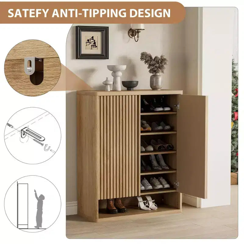Scarpiera con anta a battente in colore nero/grigio/legno, singola, 30 paia