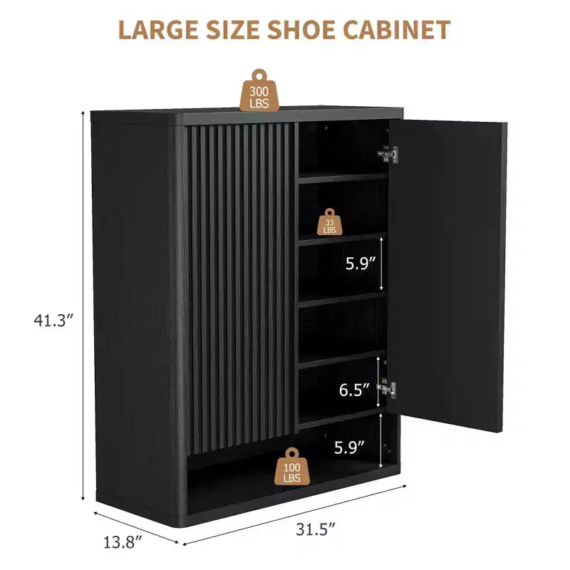 Scarpiera con anta a battente in colore nero/grigio/legno, singola, 30 paia
