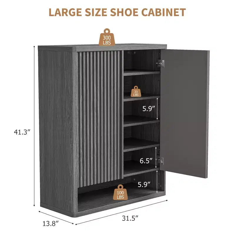 Scarpiera con anta a battente in colore nero/grigio/legno, singola, 30 paia